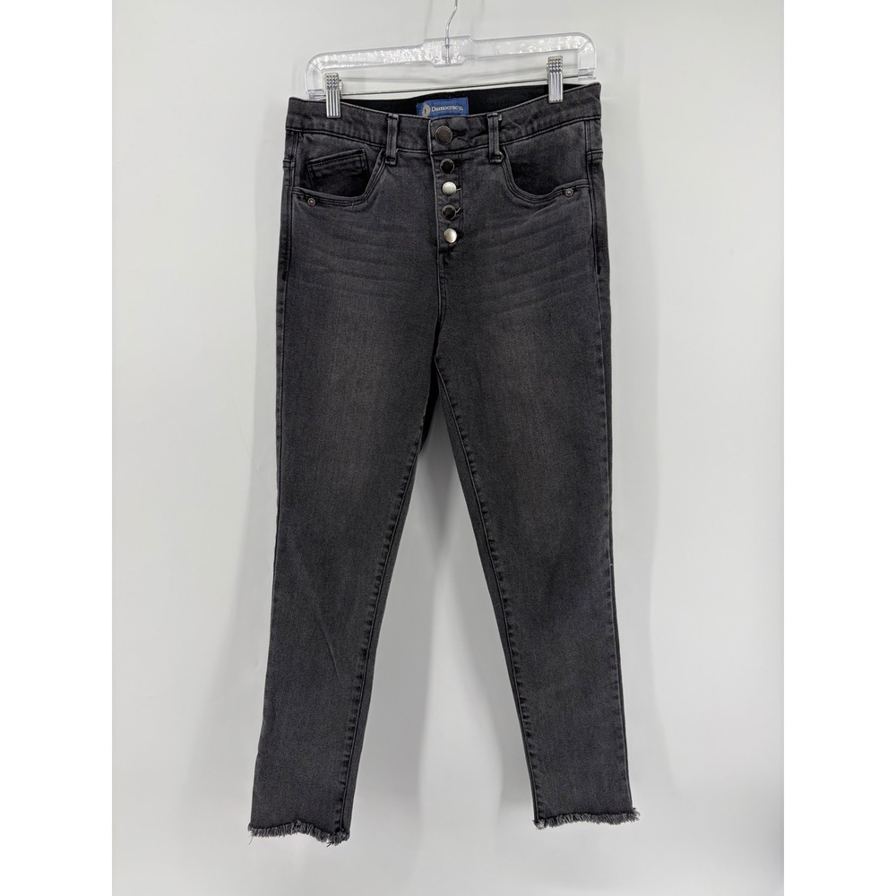 Democracy Womens 6 Black Skinny Jeans Absolution Exposed Button Fly Frayed Hem